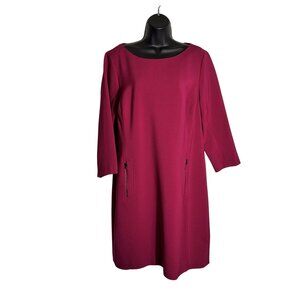 Etcetera Berry Red Knee-Length Zipper Detail Pockets Back Zipper Closure Dress